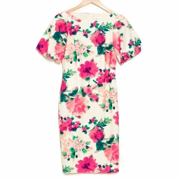 Eliza J Puff Sleeve Floral Sheath Dress Size 4 NWT - Picture 3 of 14